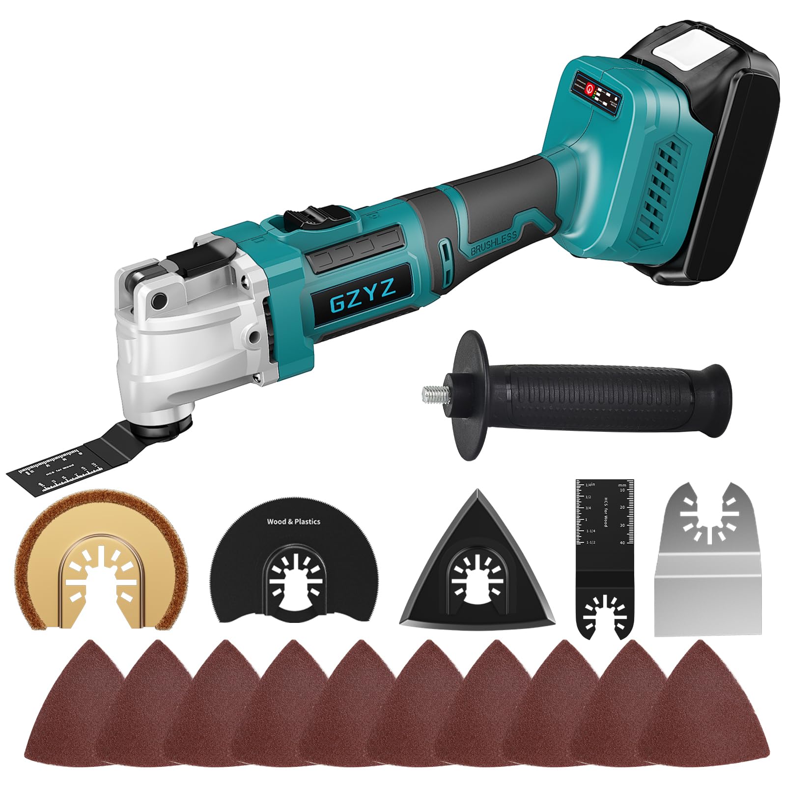 Batería multifunción compatible con batería Makita de 18 V, herramienta oscilante de 6 marchas con 16 accesorios, sierra oscilante con motor sin escobillas, soporte de herramientas (sin batería)