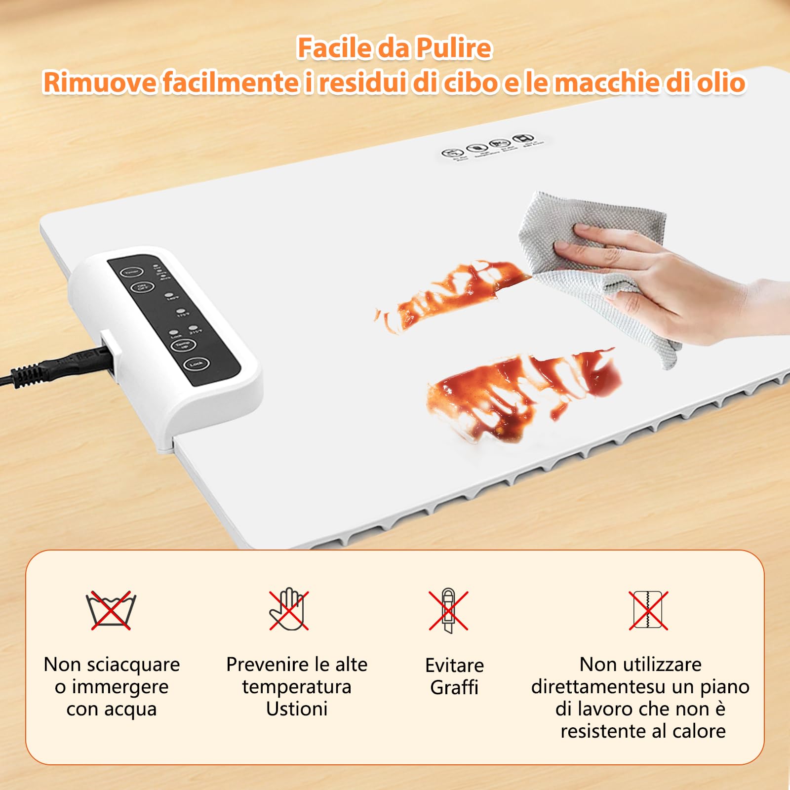 Piastra Scaldavivande Elettrica Pieghevole In Silicone - 61x38 Cm, 3 Temperature E Timer, Per Buffet E Feste