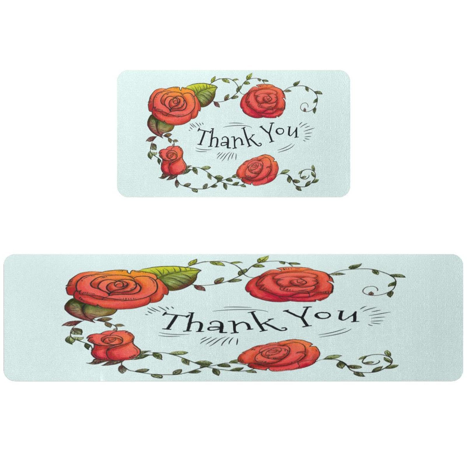 Tapete de cocina con diseño de flores y motivos de agradecimiento