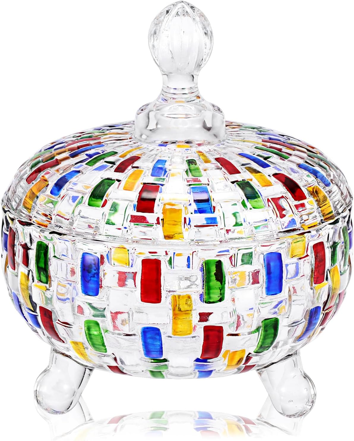 Glass Candy Dish with Lid Colorful Crystal Candy Jar Decorative Bowl for Chocolates Nuts Jewelry Keys Holder Home Decor