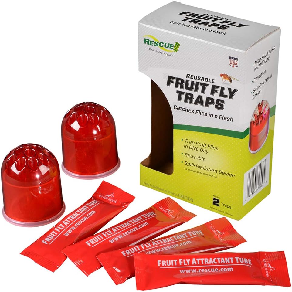 RESCUE! Reusable Indoor Fruit Fly Traps with Non-Toxic Liquid Attractant - 2 Traps, 3-Pack (6 Traps)