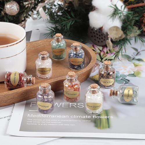 Miniatura 3 de Amogeeli Juego de 9 mini botellas de cristal curativo para brujería Wicca Spell Reiki frascos de cristal con virutas para decoración de escritorio