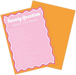 5" X 7" Orange Pink Bridal Shower Game Cards - Twenty Question About The Bride - 30 Pcs Double-Sided Fill-in Wedding Game Cards, Engagement & Wedding Party, Activities & Decor - B07