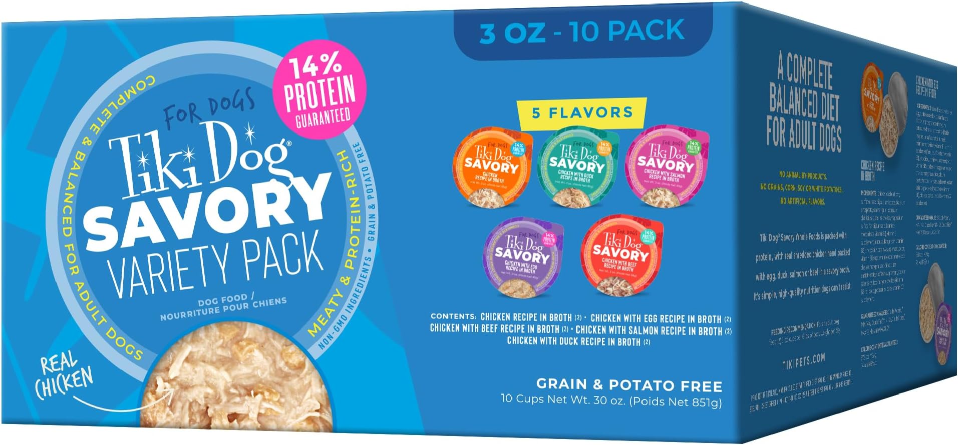 TIKI PETS Dog Meaty Grain Free High Protein Wet Dog Food Variety Pack in Broth, 10 Cans, 3 oz. (Packaging May Vary)