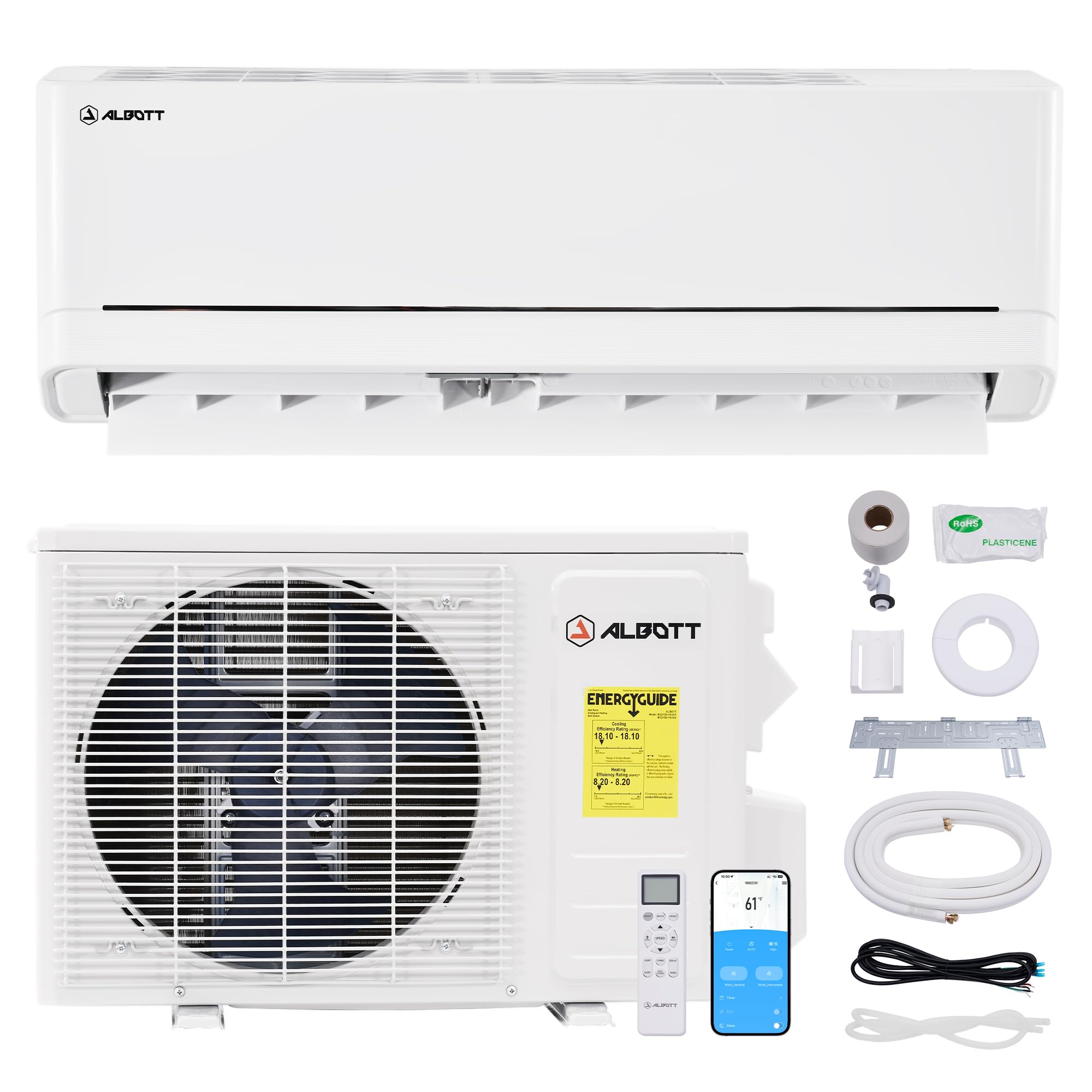 Albott 115V Mini Split Air Conditioner & Heat Pump, Wifi Enabled