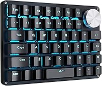 Vista 1 de Koolertron Teclado mecánico para juegos con una sola mano, teclado programable, perilla giratoria de 45 teclas retroiluminadas azulesinterruptores