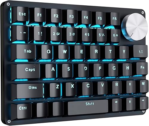 Koolertron Teclado mecánico para juegos con una sola mano, teclado programable, perilla giratoria de 45 teclas retroiluminadas azulesinterruptores