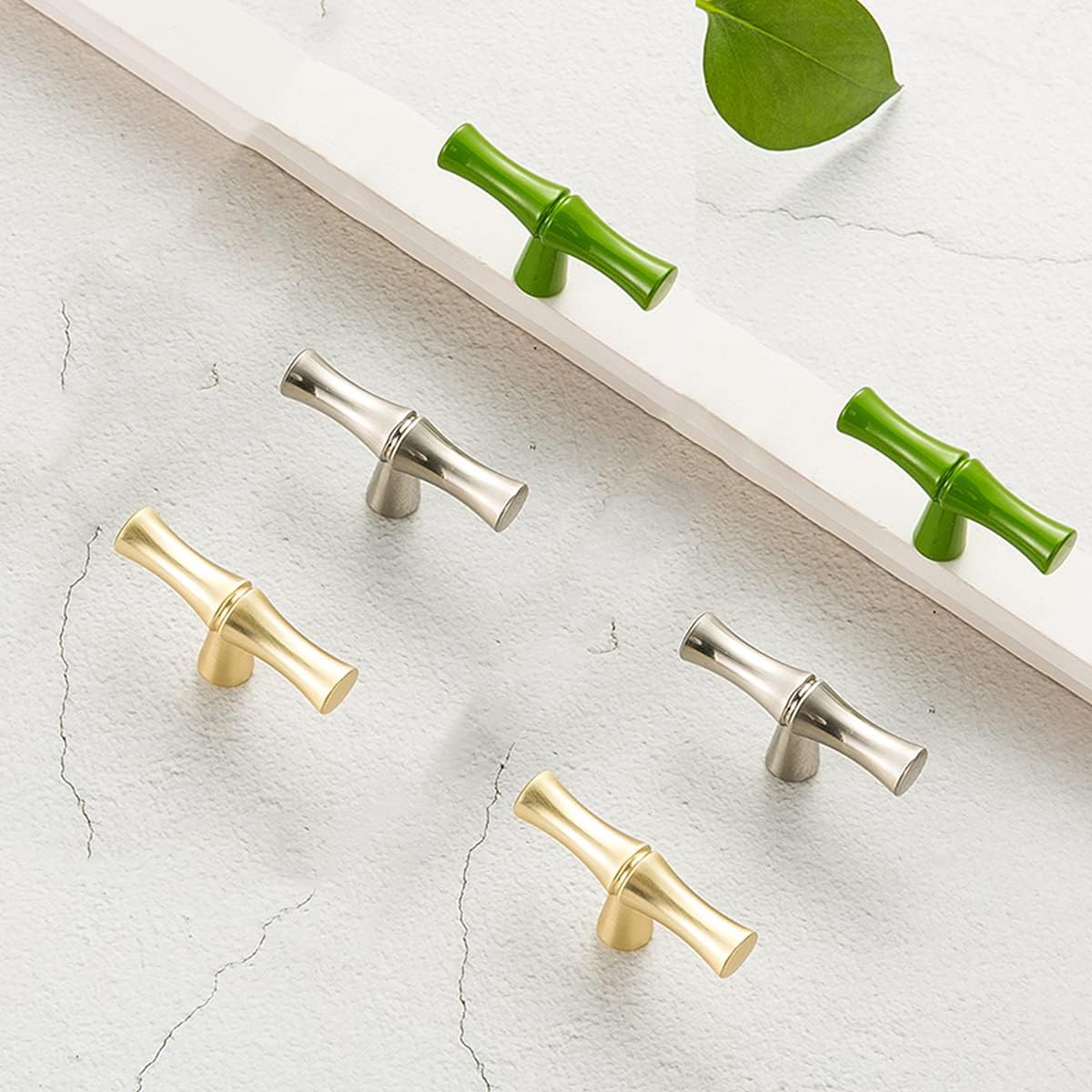 Bamboo Shape Cabinet Knobs Gold Dresser Knobs Kitchen Knobs Zinc Alloy Cupboard Wardrobe Knobs Drawer Pulls Door Knobs Single Hole Hardware Drawer Handles, 6 Pack