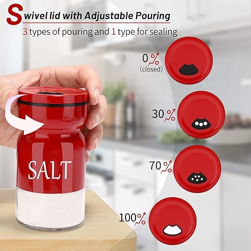 Miniatura 3 de Juego de saleros y pimenteros, saleros y pimenteros de granja con agujeros ajustables para verter, salero y pimentero moderno, salero rojo