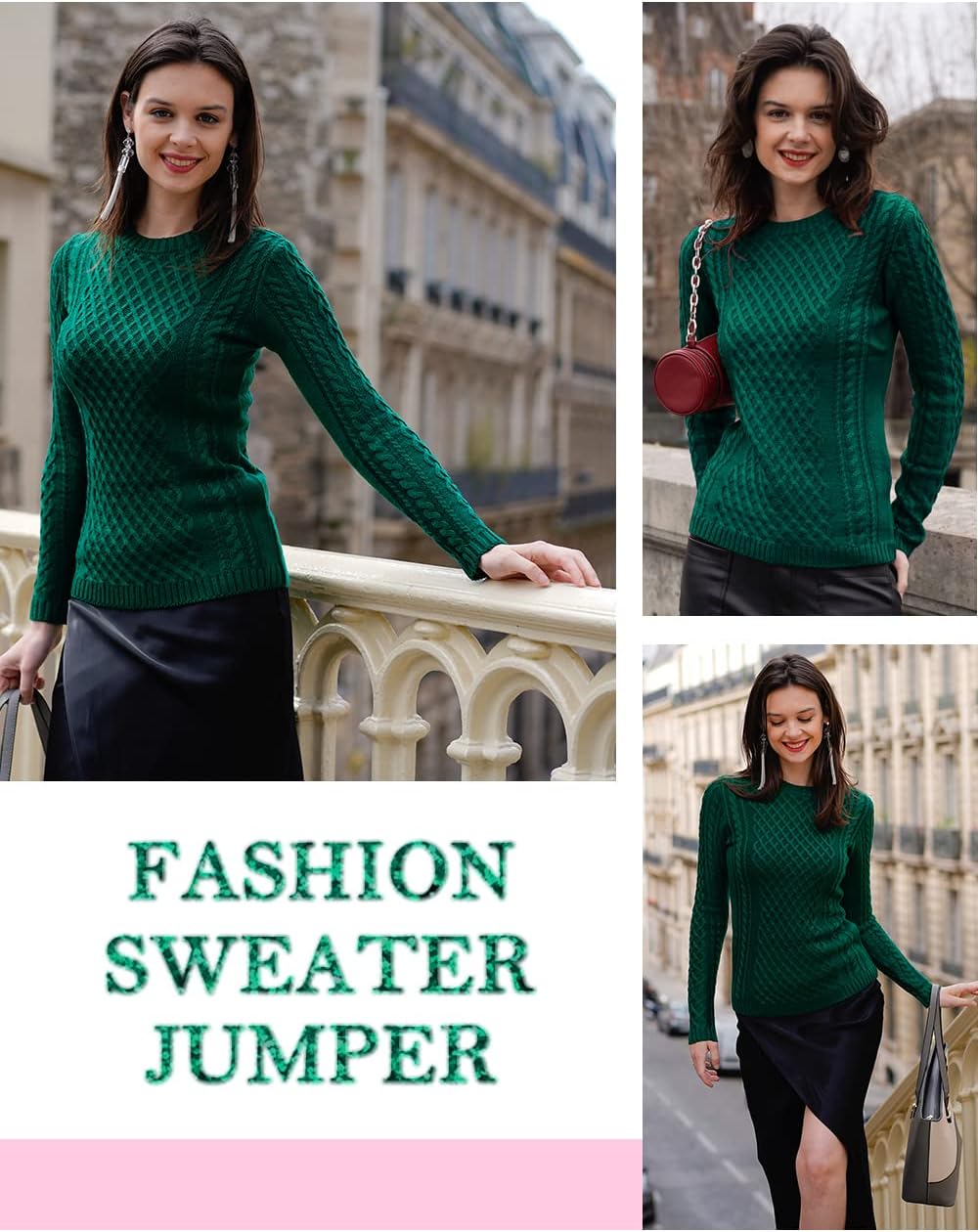 v28 Women Crew Neck Knit Stretchable Elasticity Long Sleeve Sweater Jumper Pullover - Image 3