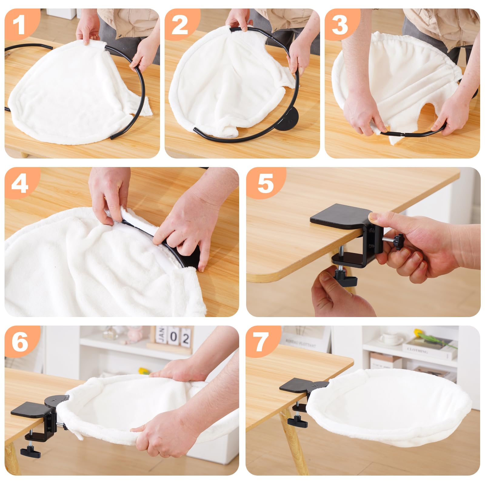 Uross Cat Desk Bed, 180° Rotating Soft & Comfortable Rabbit Fur Bed - Image 4