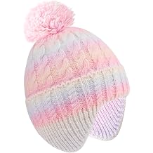 Girls Boys Knit Winter Beanie Hat with Earflaps - Colorful Warm Fleece Lined Hat for Kids Ages 3-12