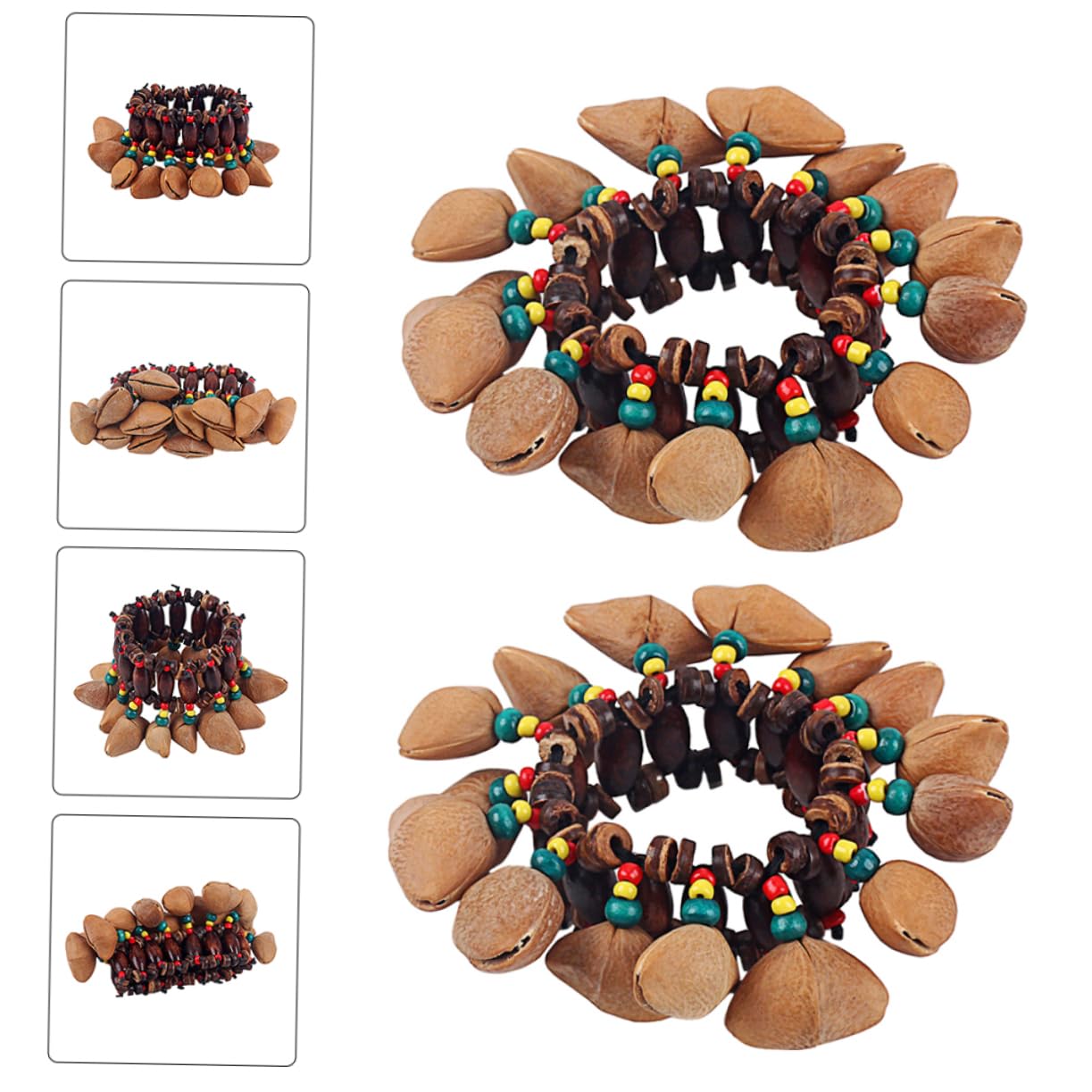 Campanella a Guscio di Noce, 2 Pezzi, Stile Tribale Africano | Bracciale a Forma di Bangle, per Ragazzo Ragazza, Legno e Cocco, per Danza e Feste