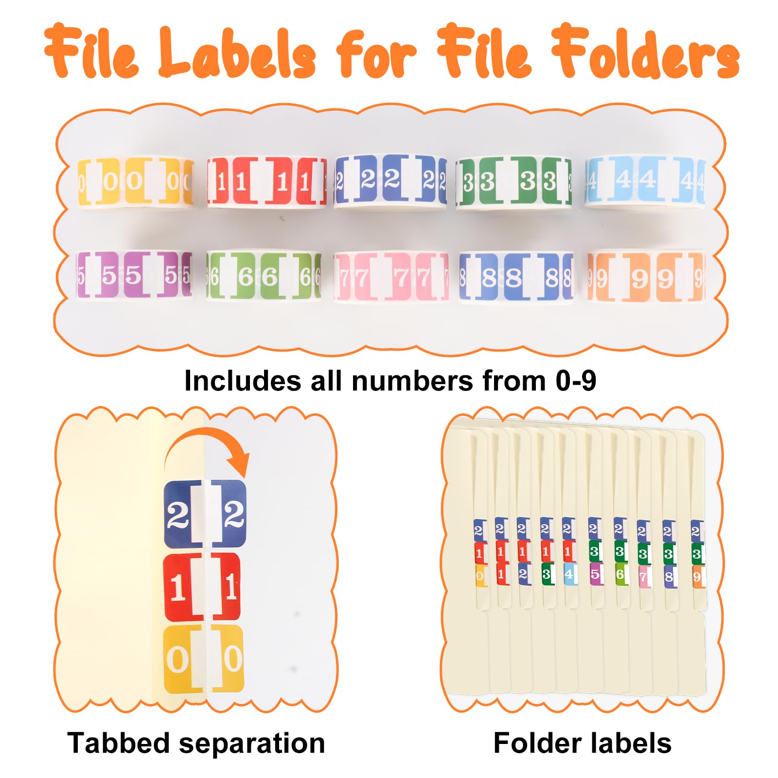 10 Rolls Number File Folder Labels Set Color Series Chart Stickers with Wooden Tray Set of Numbers 0-9 File Labels for File Folders Number Label Index Numeric Labels Index Stickers for Office School - Image 3