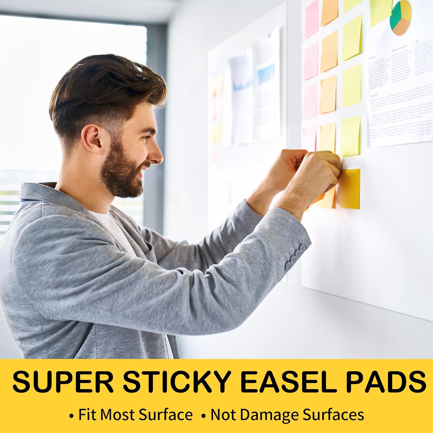 COIDEA Sticky Easel Pad, 25 in x 30 in, Large Sticky Notes for Wall, Super Sticky Easel Paper, Self Stick Flip Chart Paper for Teachers and Office, White, 30 Sheets/Pad, 6 Pad Total