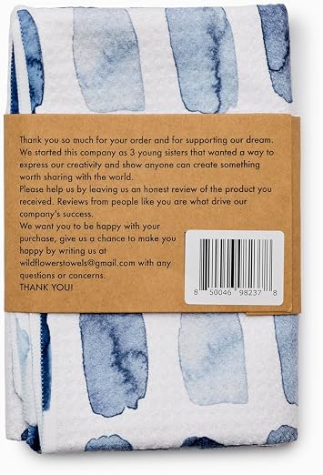 Flourish Wildflowers Microfiber Kitchen Towels | Waffle Fabric Tea Towel| Super Absorbent, Soft, and Scratch-Free Dish Towels (Single, Blue and White Water Color)