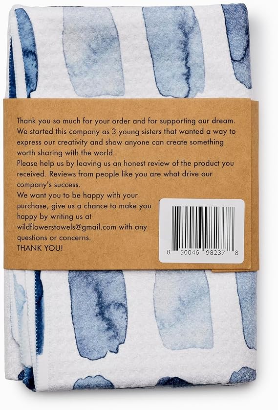 Flourish Wildflowers Microfiber Kitchen Towels | Waffle Fabric Tea Towel| Super Absorbent, Soft, and Scratch-Free Dish Towels (Single, Blue and White Water Color)