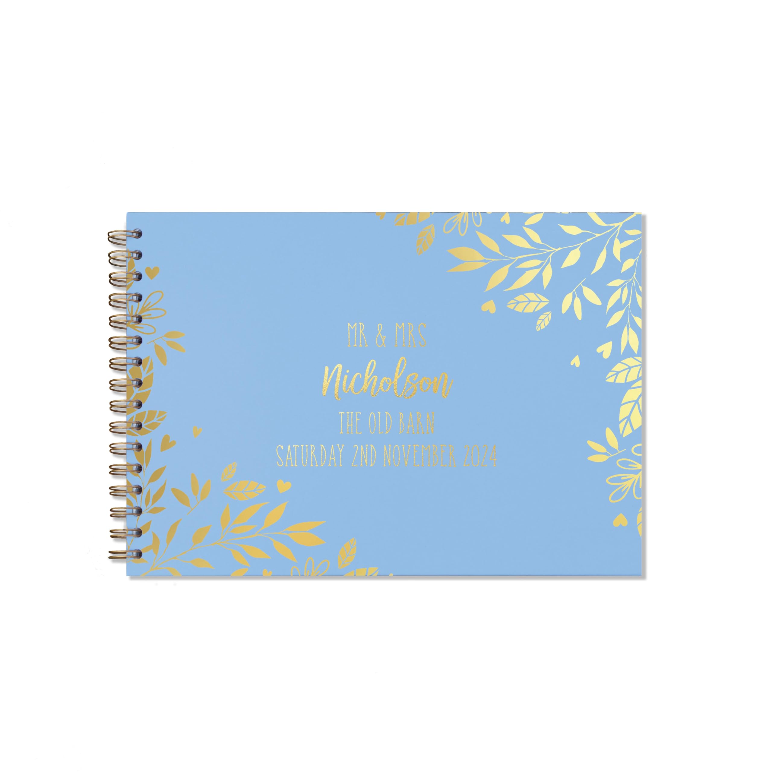 "Manta Makes Wedding Guest book personalised gold foil 26 colour choices A5 or A4, signing book wedding decorations for wedding reception, wedding books for guests to sign (A5, Blue)"