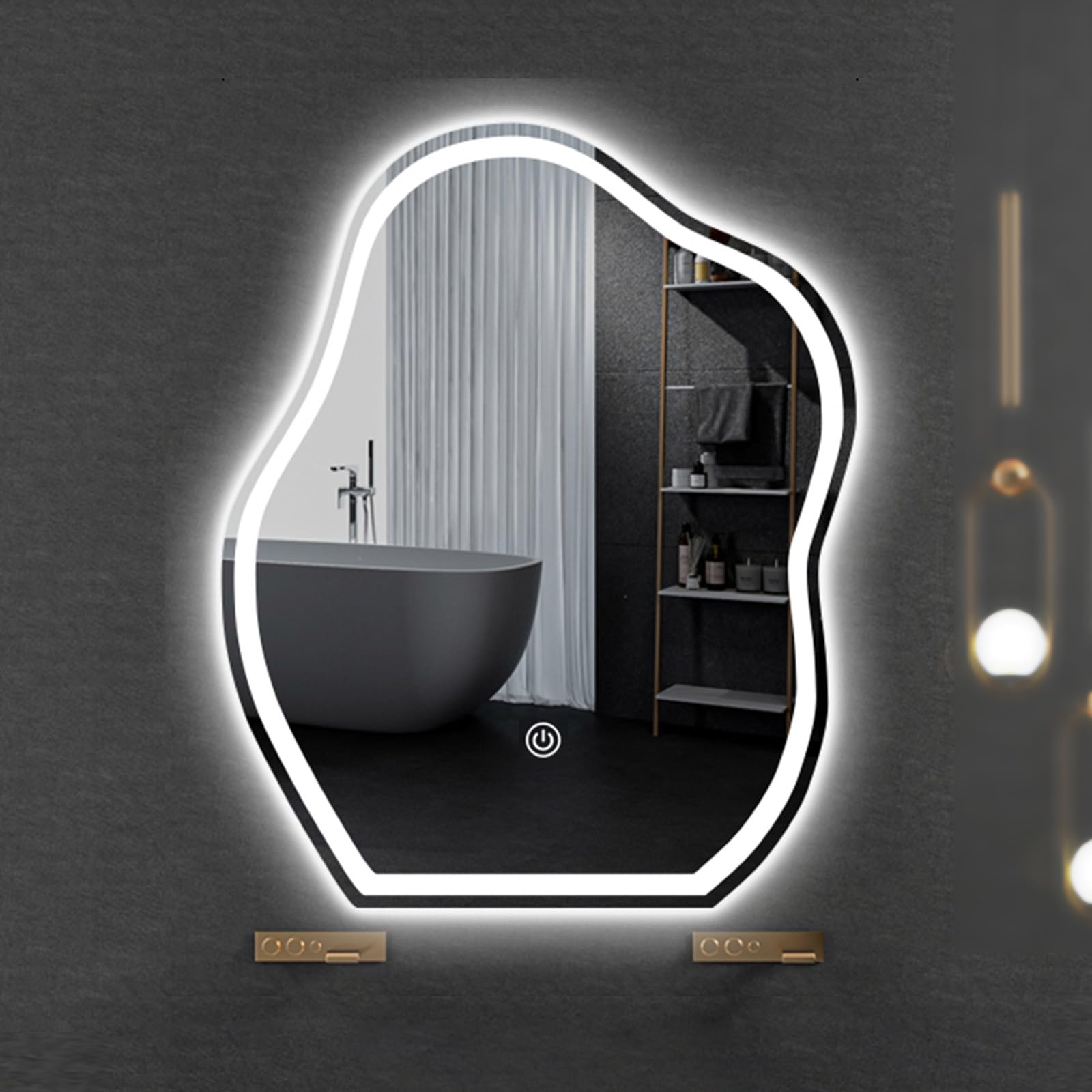 Miroir LED de salle de bain irrégulier haut de gamme à intensité variable