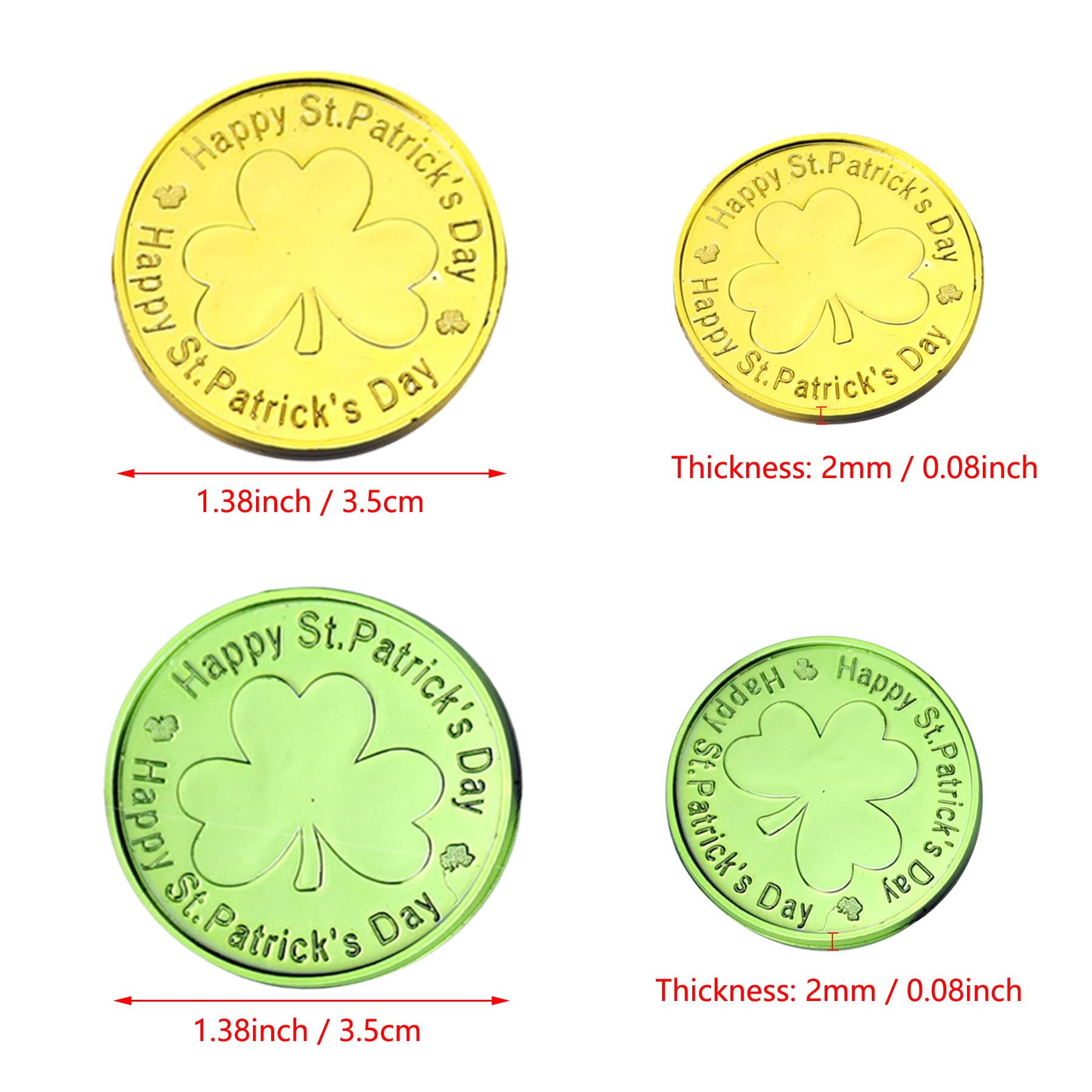 Sieman 24 sztuki Patrick's Day Clover monety na szczęście, tworzywo sztuczne, posypka stołowa z listkami koniczyny, worek ze sznurkiem na akcesoria na imprezę (24 sztuki/zielony)