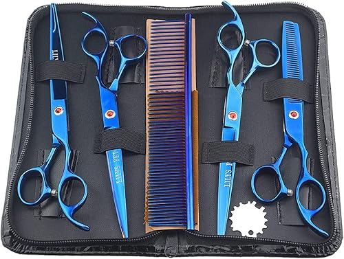 Miniatura 48 de LILYS PET Tijeras de titanio recubiertas de aseo profesional para mascotas para perros, tijeras de corte, curvas y adelgazantes