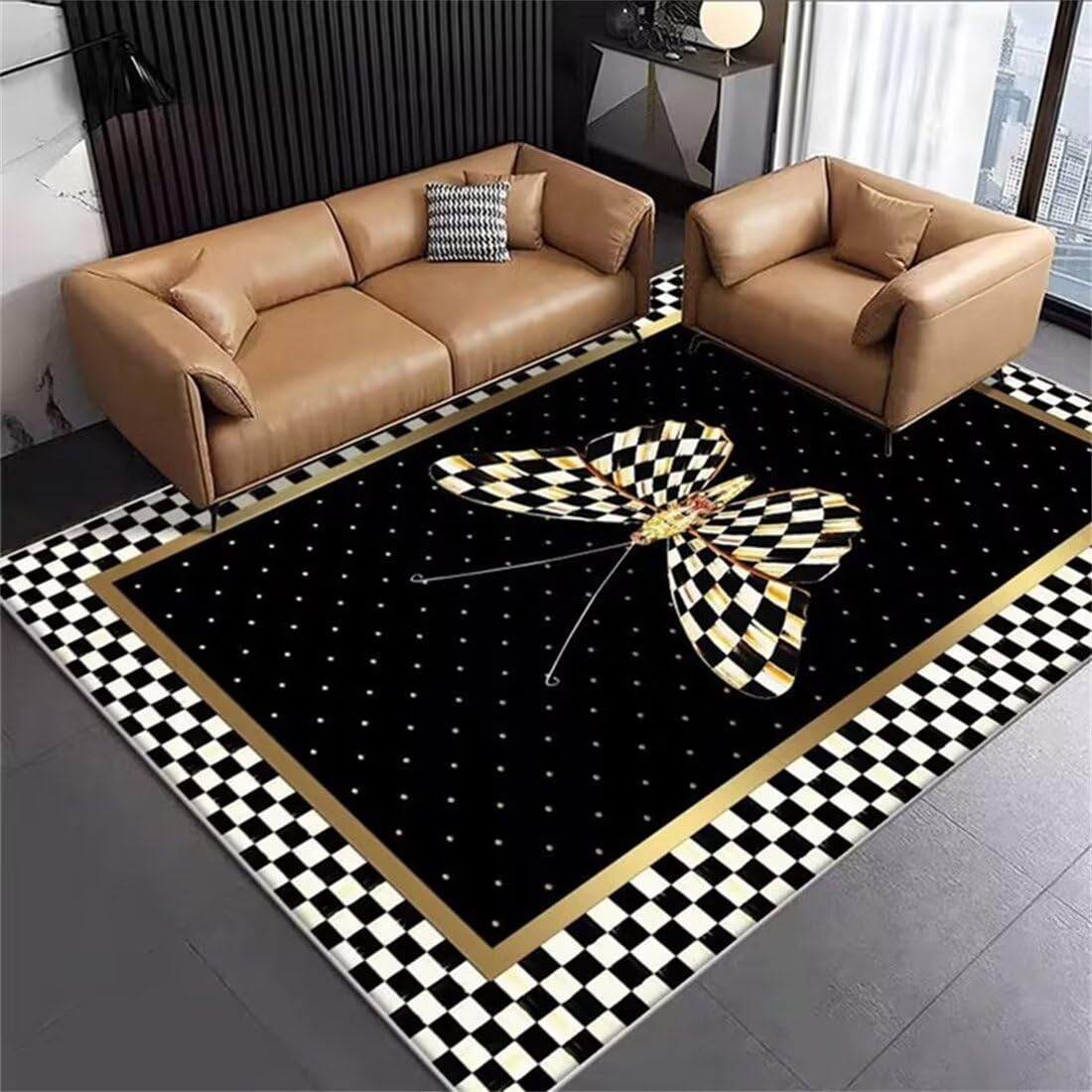 Tapis de canapé design géométrique noir et blanc lavable 70X200