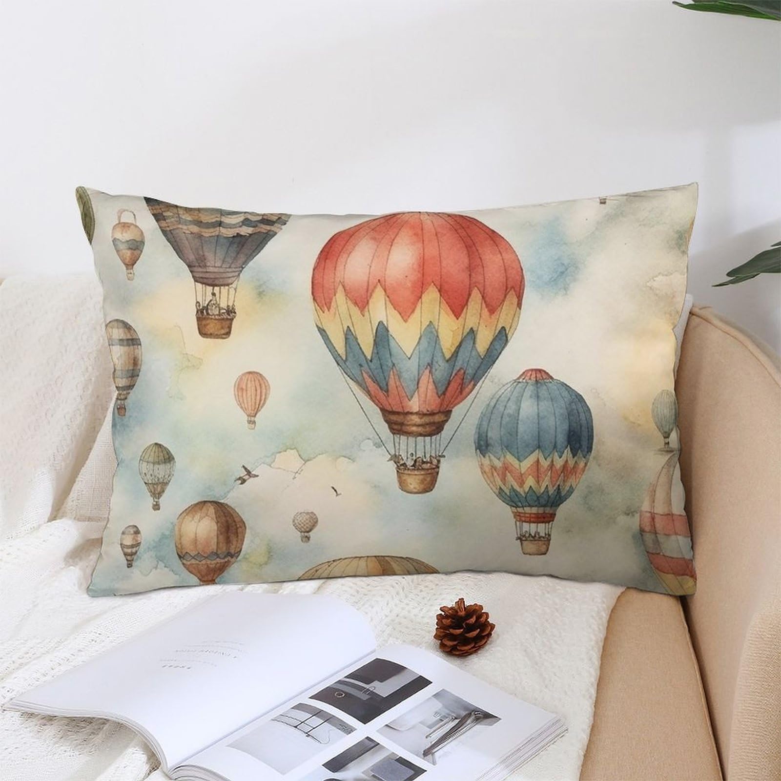 NTVOWPZO Decoration Throw Pillow Covers 12 "x20 Pillowcases Covers Watercolor Hot Air Balloon Soft Pillowcases Modern Farmhouse Home Decor Sofa Cushions Covers for Couch Bed Living Room
