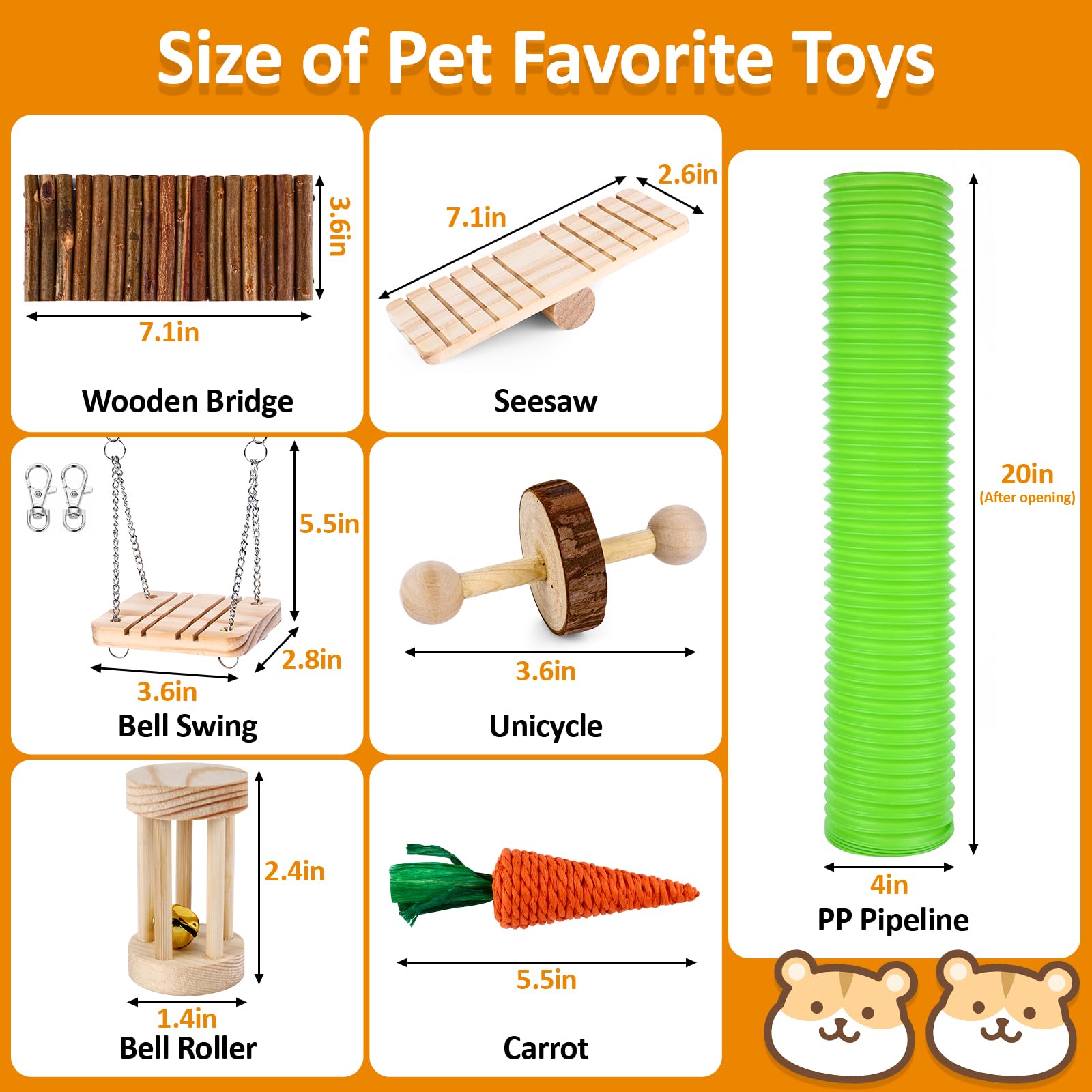 VESPRO Juego de juguetes para hámster, juguetes de conejillo de indias, juguetes para masticar animales pequeños y accesorios de jaula de ratas, chinchillas, jerbos, ratas, conejo, roedores, cuidado