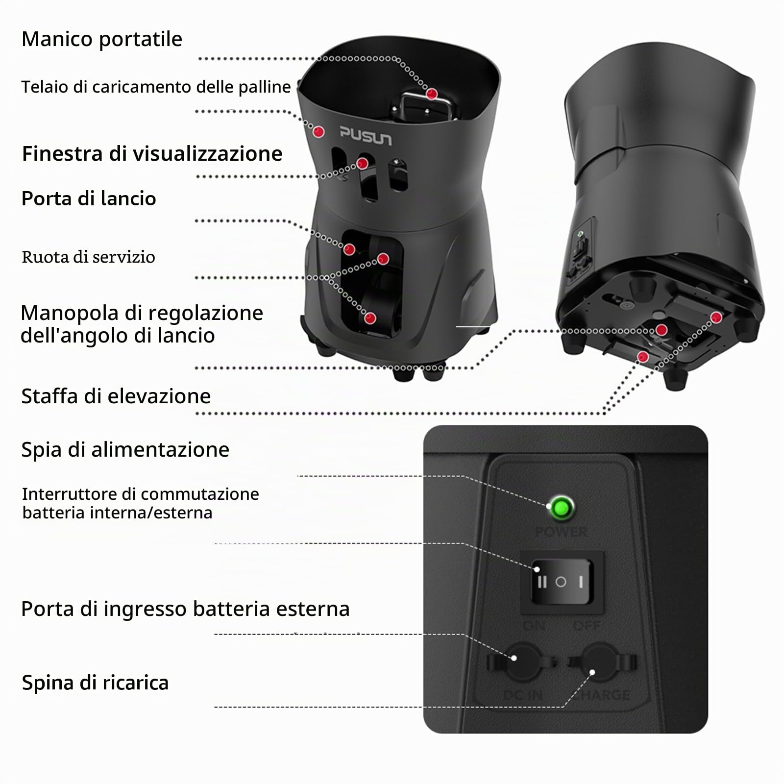 PT-Mini Pro - Macchina per palline da tennis con velocità e angolazione regolabili, struttura resistente, alta capacità, telecomandata, strumento di allenamento premium per giocatori di tutti i