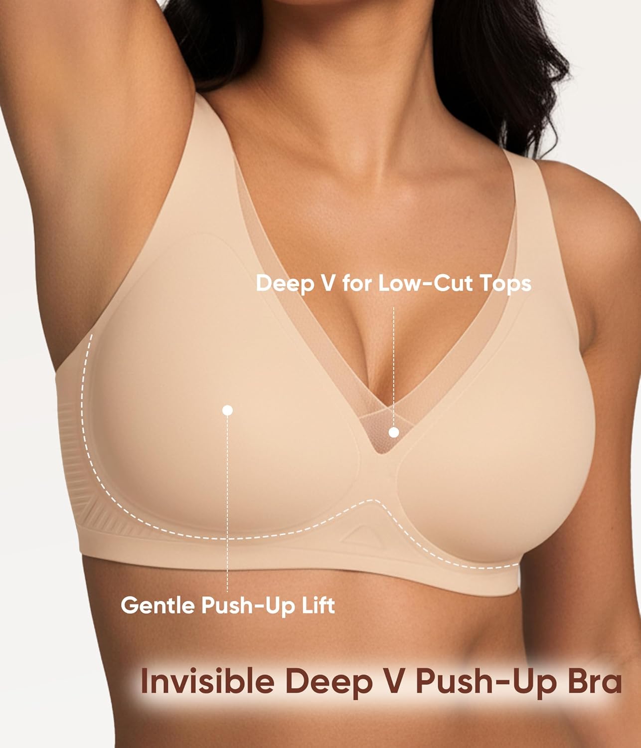Deep V Mesh Jelly Bra for Women Wireless Mesh Push Up Seamless T-Shirt Comfortable Braletters Extender Included - Image 4