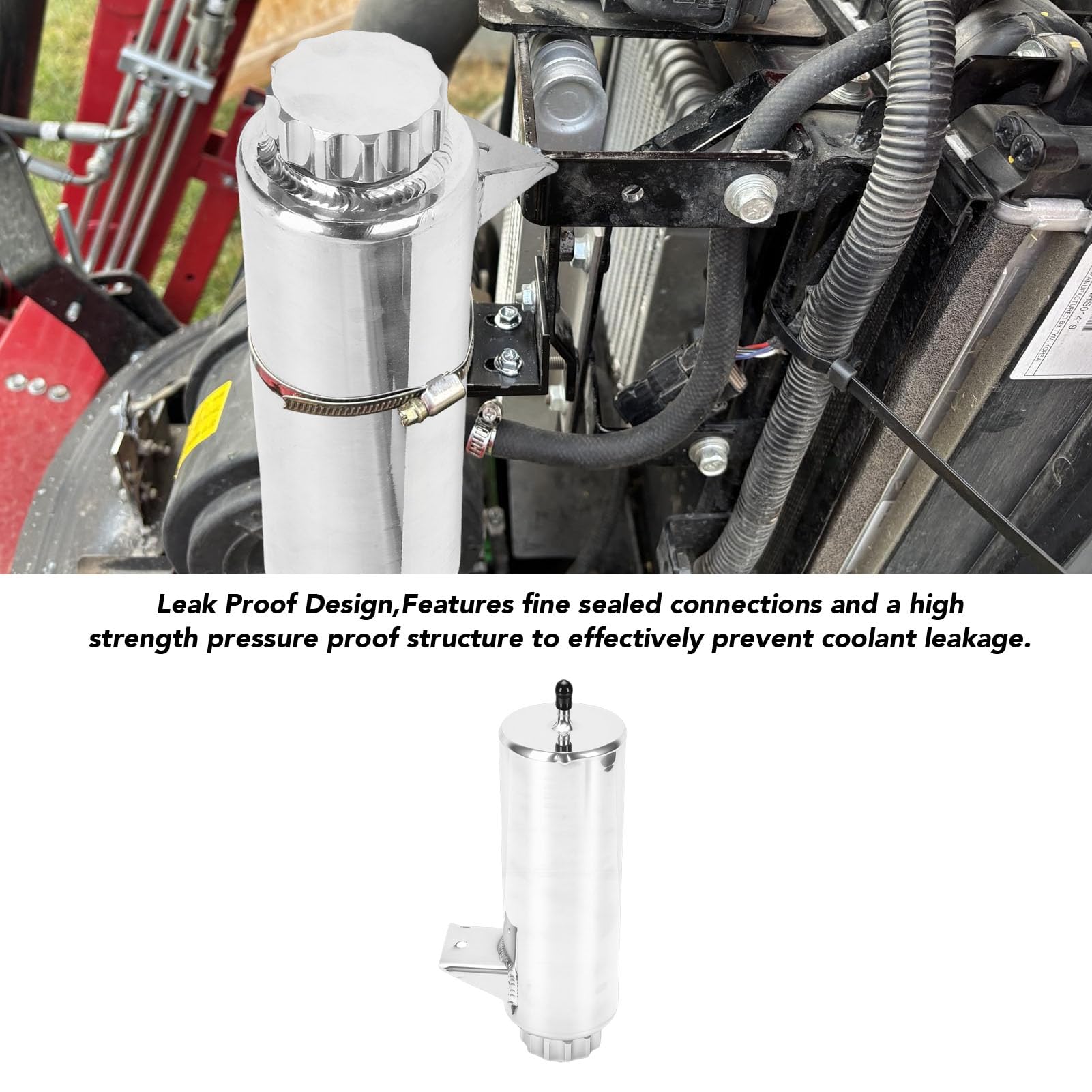 Akozon Uniwersalny Zbiornik Płynu Chłodzącego Chłodnicy Samochodowej 800ml Aluminiowy Szczelny Zbiornik Chłodzący do Komory Silnika Samochodowego