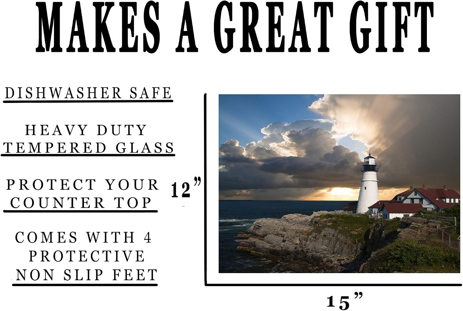 Rogue River Tactical Ocean Beach Lighthouse Kitchen Glass Cutting Board Barn Decorative Gift Light House Design