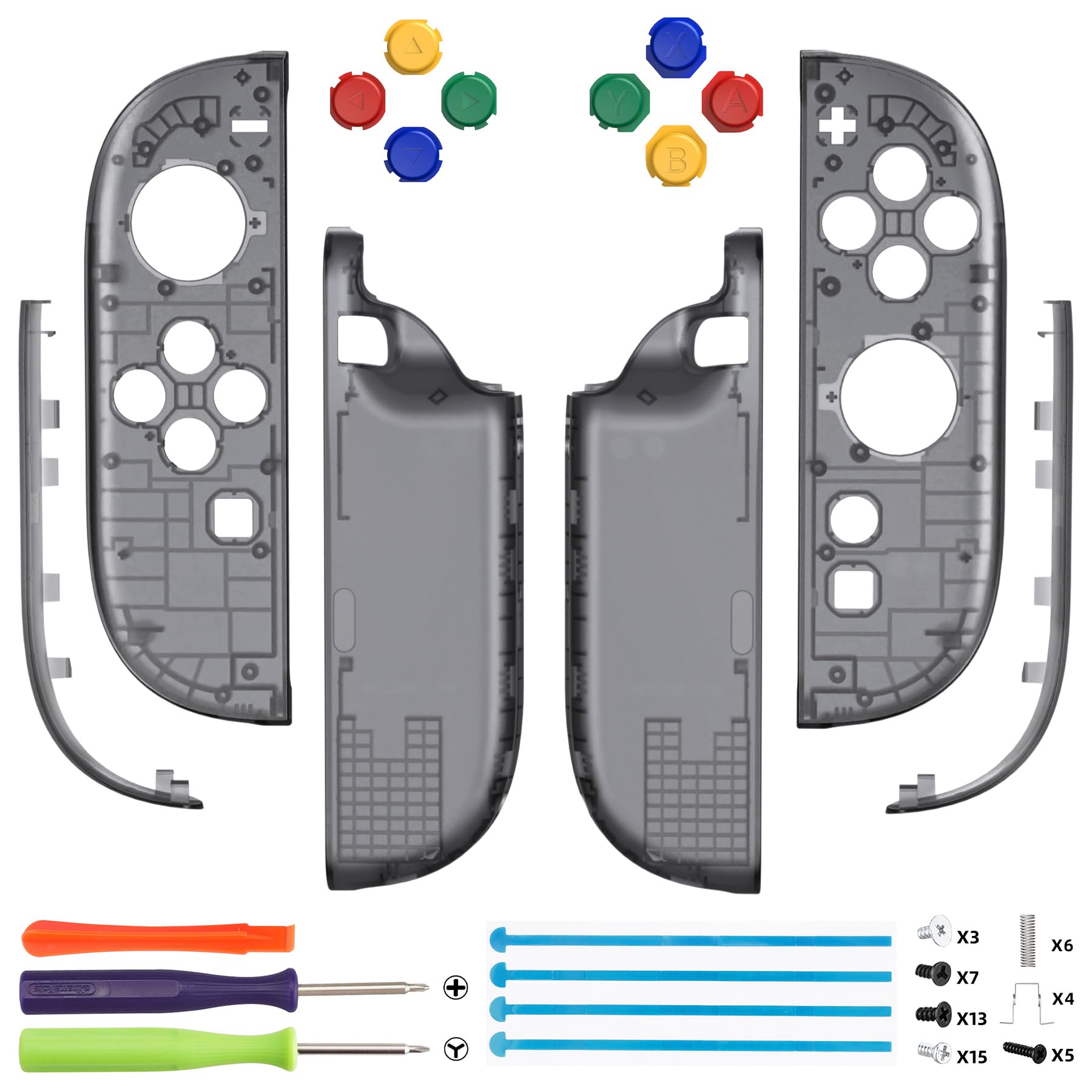 eXtremeRate Cover Tasti Kit + Levette Analogiche 3D Ricambio per Nintendo Switch 2 Controller - Transparente Nero