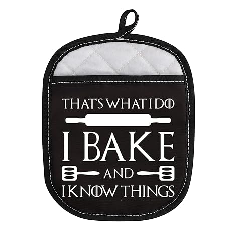 TV Show Inspired Funny Oven Pad Pot Holder with Pocket Thats What I Do I Bake and I Know Things Baking Gift (Know Things Bake)