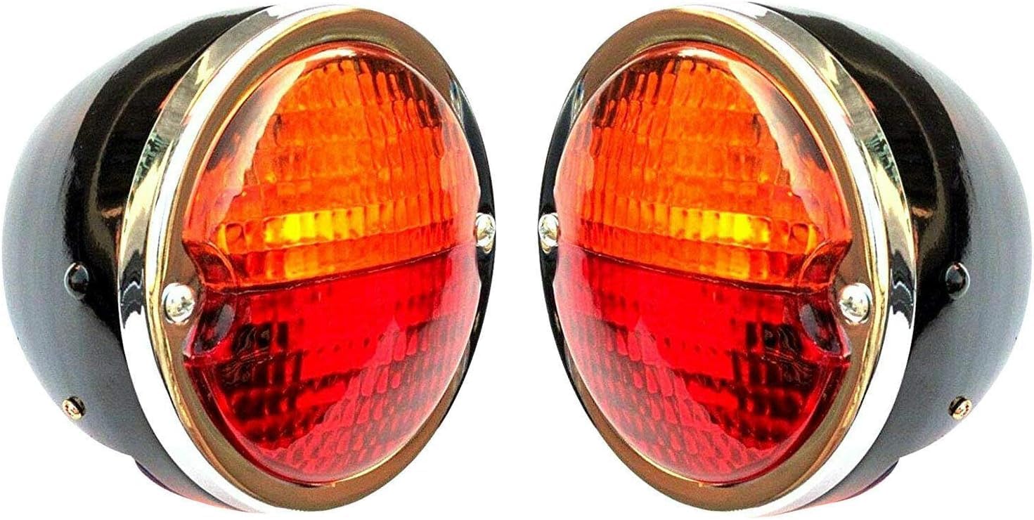 Duolamp 2X Vintage Tail Light 12V Rear Stop & License Plate Light Assemblies Red/Amber Lens Chrome Ring Universal Fits Ford Model A Rat Harley 1950 Dodge Truck Classic Custom Cars Trucks