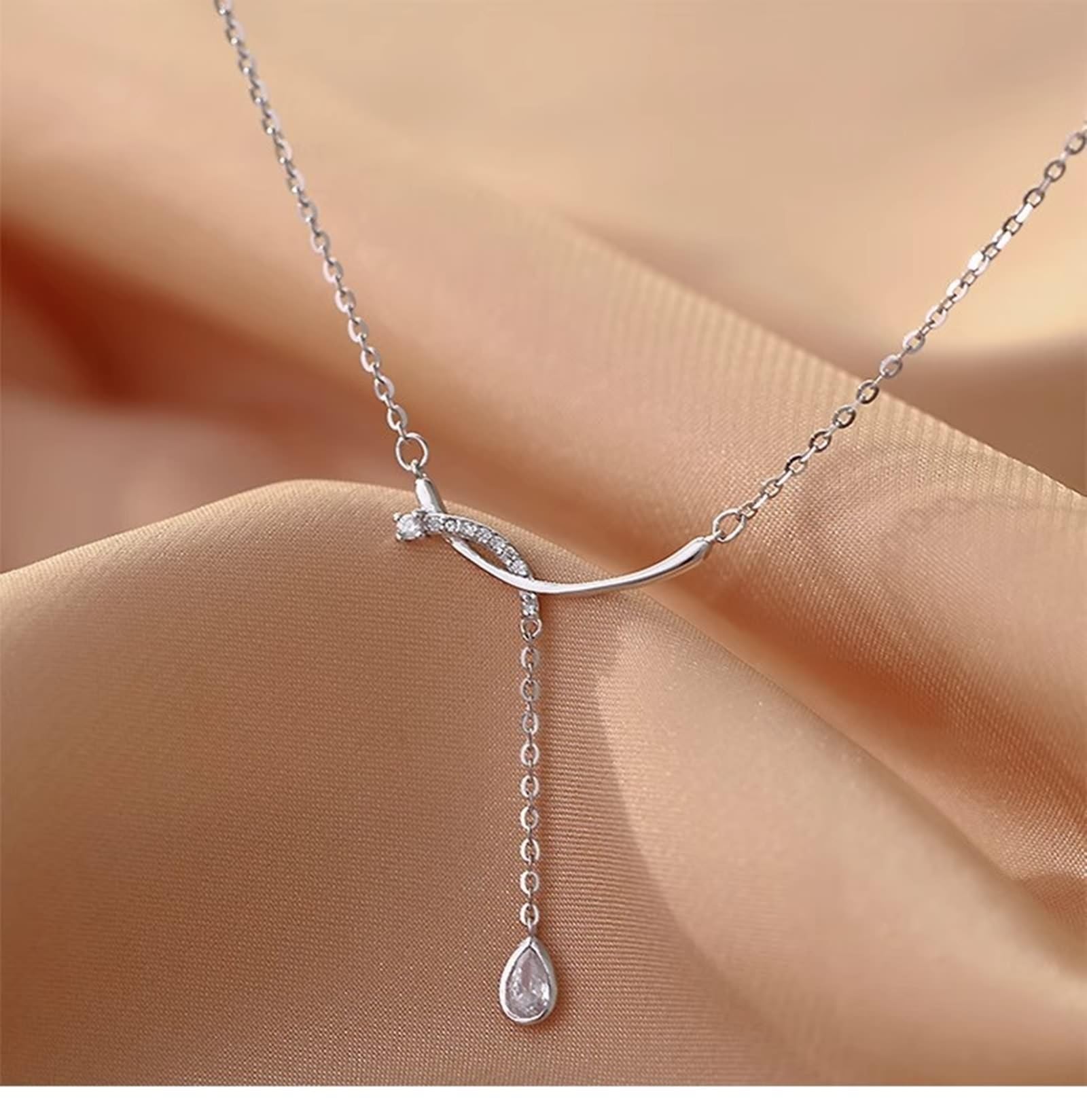 Collares auténticos para mujer, joyas de oro blanco Au 375/585/750, cadena para mujer, colgante de borla, gota con moissanita, talla blanca, 9 K/14 K/18 K, oro blanco para mujer, 40 + 5