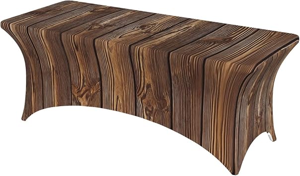 6FT Spandex Tablecloth for Rectangular Tables, Wood Grain Elastic Fitted Tablecloth Stretch Patio Table Cover Washable Table Protector for Events Parties Weddings Banquets