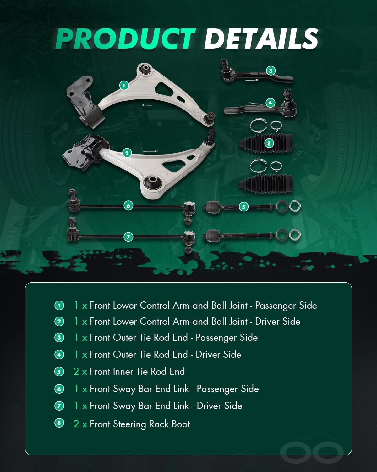SCITOO 10pcs Front Suspension Kit Lower Control Arm with Ball Joint fit 2016-2021 for Honda Pilot Passport for Honda Ridgeline for Acura MDX with Outer Inner Tie Rod End Steering Boot Sway Bar Link