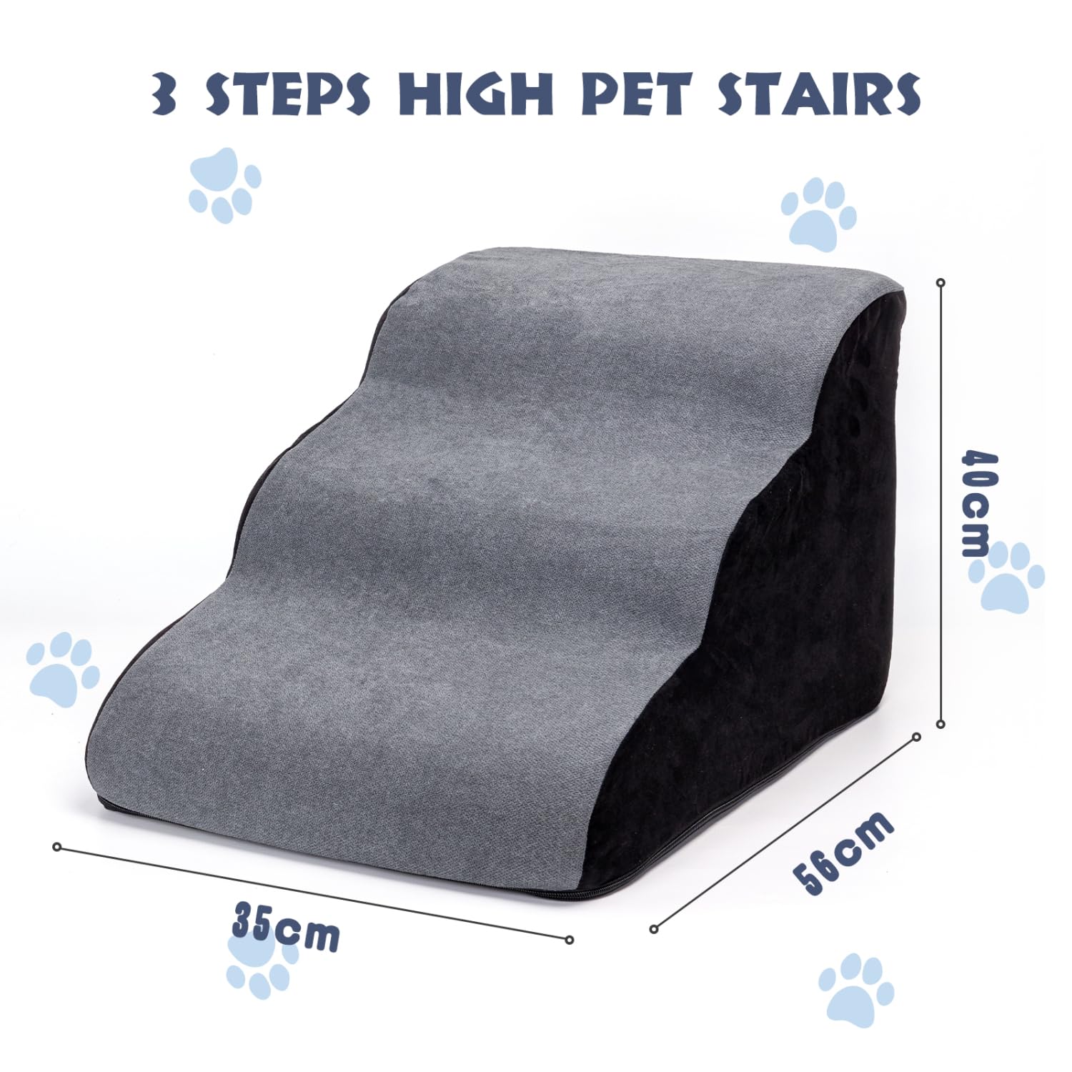 Nobleza Escalera para perros pequeños, 3 peldaños, lavable, escalera para perros y gatos de edad, escalera para gatos y perros de edad, escalera para gatos desmontable, 56 x 40 x 35 cm