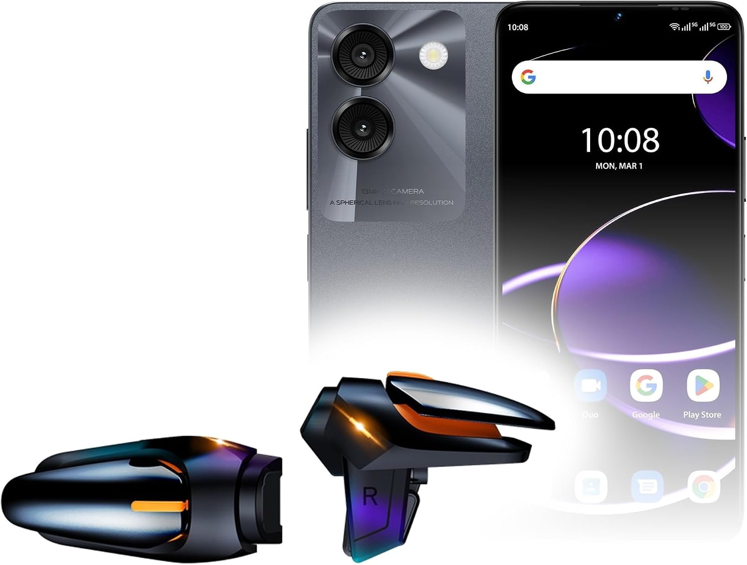BoxWave Gaming Gear Compatible with MIRO 2025 Smartphone (6.75 in) - Touchscreen QuickTrigger Auto, Trigger Buttons Autofire Gaming Mobile FPS - Jet Black