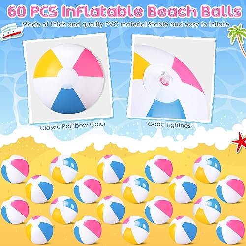 Miniatura 10 de Zhanmai Paquete de 60 bolas de playa inflables de 12 pulgadas a granel para recuerdos de fiesta para niños y niñas, pelota de playa, juegos de agua,