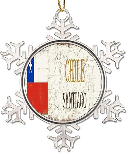 CowkissSign Adorno de bandera para Navidad, adorno de Santiago para decoración de árbol de Navidad, regalo de Chile, viajero del mundo, copos de