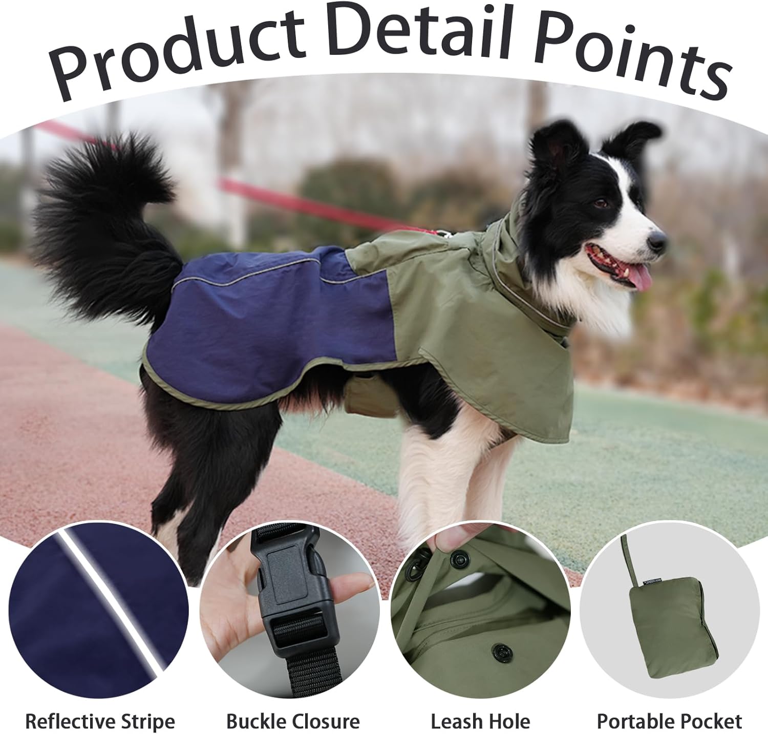 MAMORE Dog Raincoat with High Collar - Waterproof Adjustable Dog Rain Jacket, Lightweight Reflective Pet Rain Coat for Small Medium Large Dogs for Outdoor Walking Hiking (Green&Navy, 3XL)