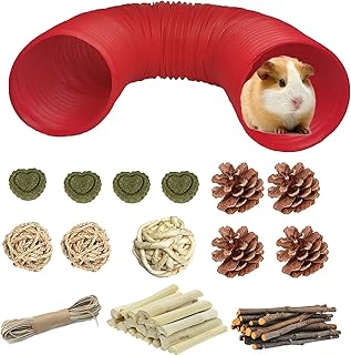 Hamster Fun Tunnel Guinea Pigs Tube 3 Pack Grass Balls with Apple Sticks Toys Hiding Training Exercising for Chinchillas Ferrets Guinea Pigs Gerbils Hamsters Dwarf Rabbits