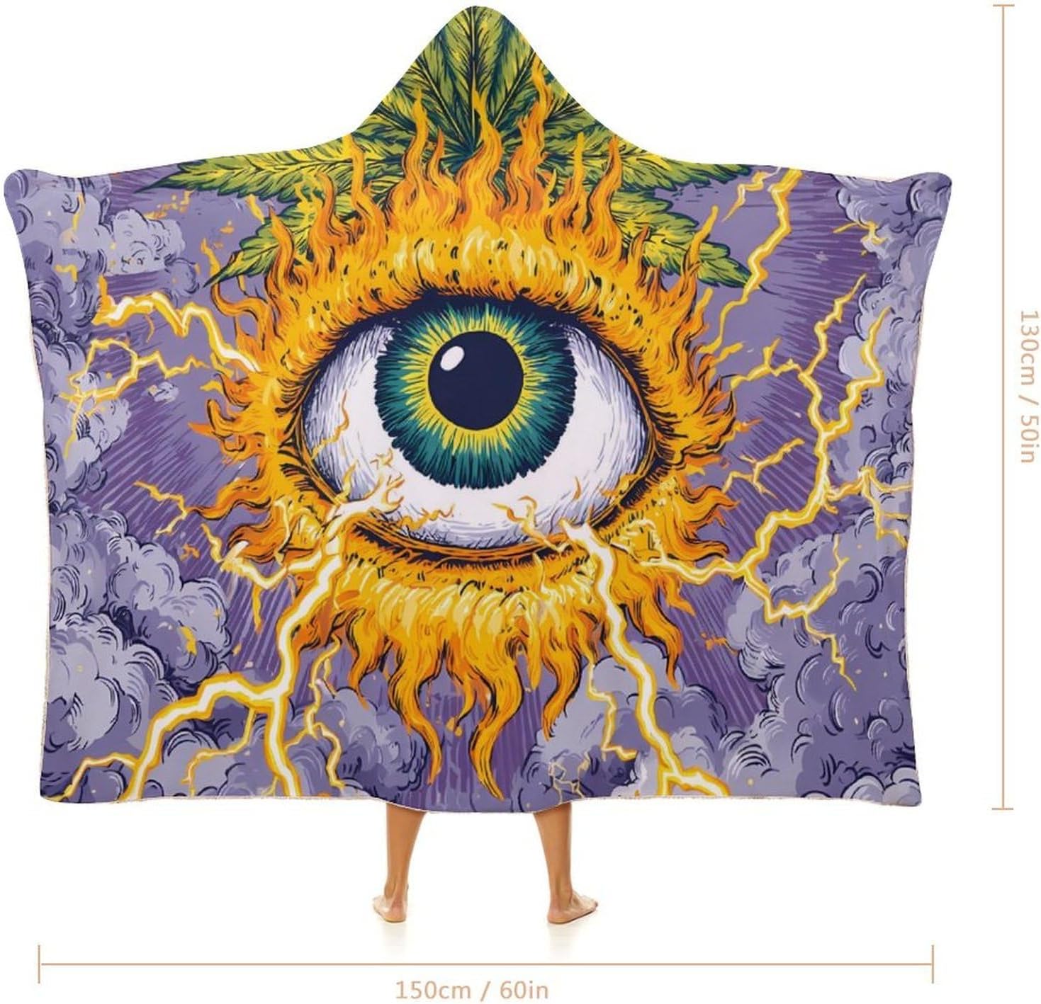 Leaf Eye Trippy Psychedelic Wearable Blanket Hoodie | Flannel Fuzzy Machine Washable Home Camping Lounging