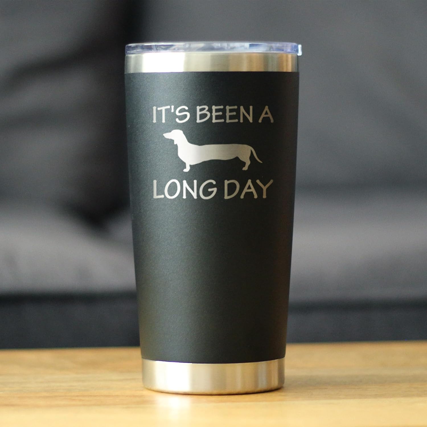 Custom Long Day - Personalized Insulated Coffee Tumbler Cup with Sliding Lid - Stainless Steel Insulated Mug - Dog Themed Coffee Gifts