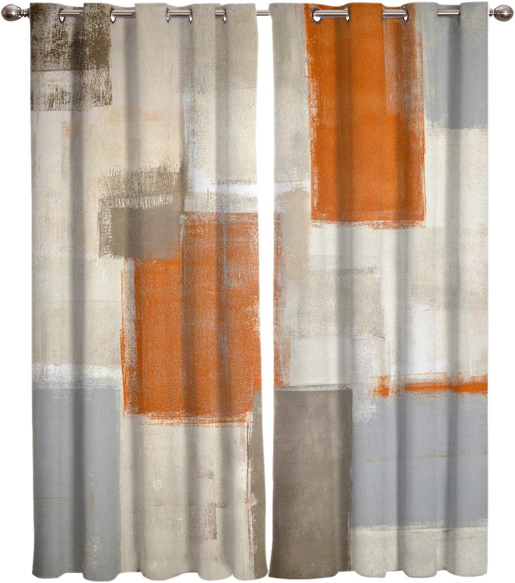 Limited Stock Fantasy Staring Thermal Insulated Blackout Curtain for Bed Room- Orange Brown Gray Paint Art Graffiti Darkening Blackout Curtain with Grommet, Set of 2 Panels, 52 x 63