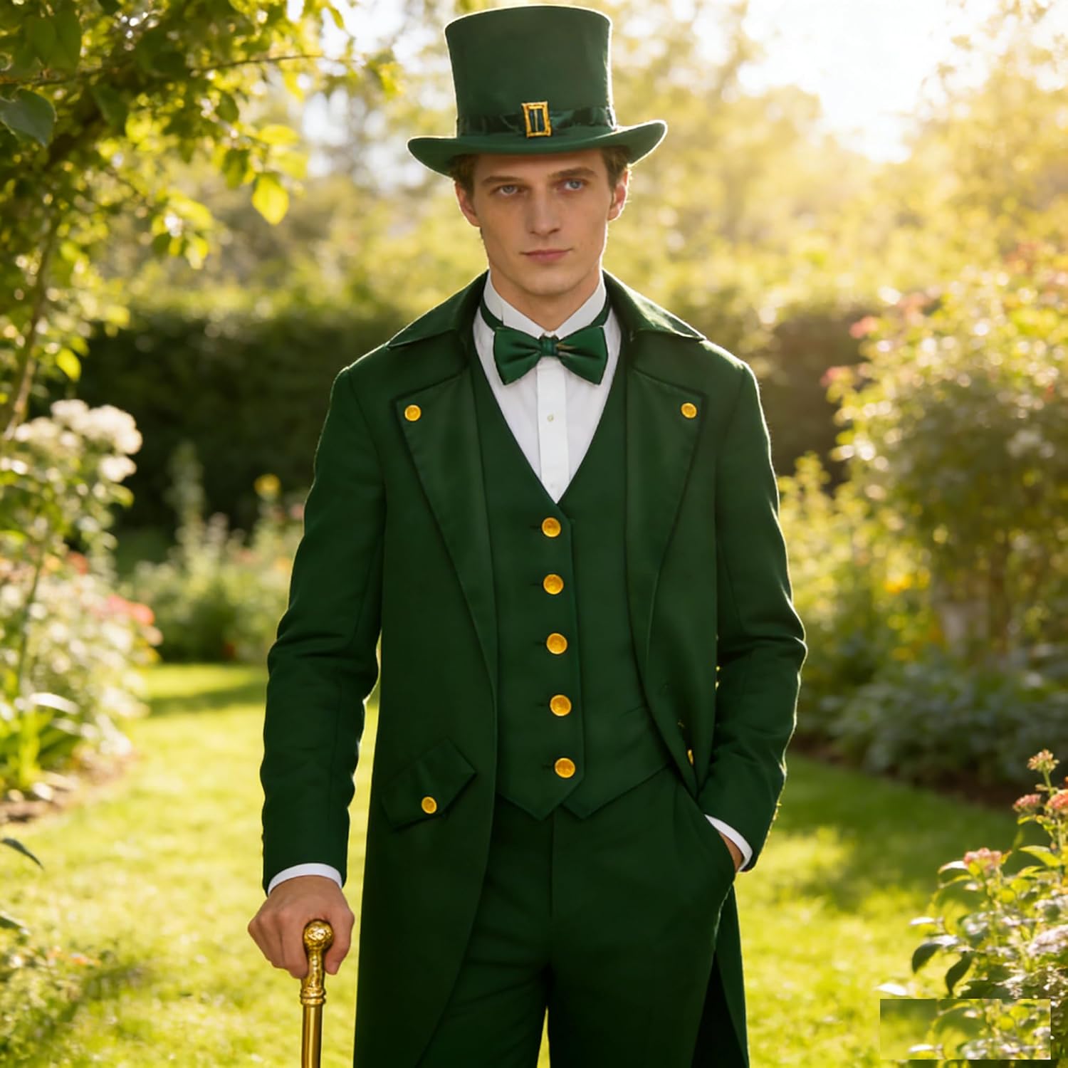 Men St Patricks Day Costume 5PCS St Patrick's Day Costume Thick Fabric Green Irish Outfit - Image 3