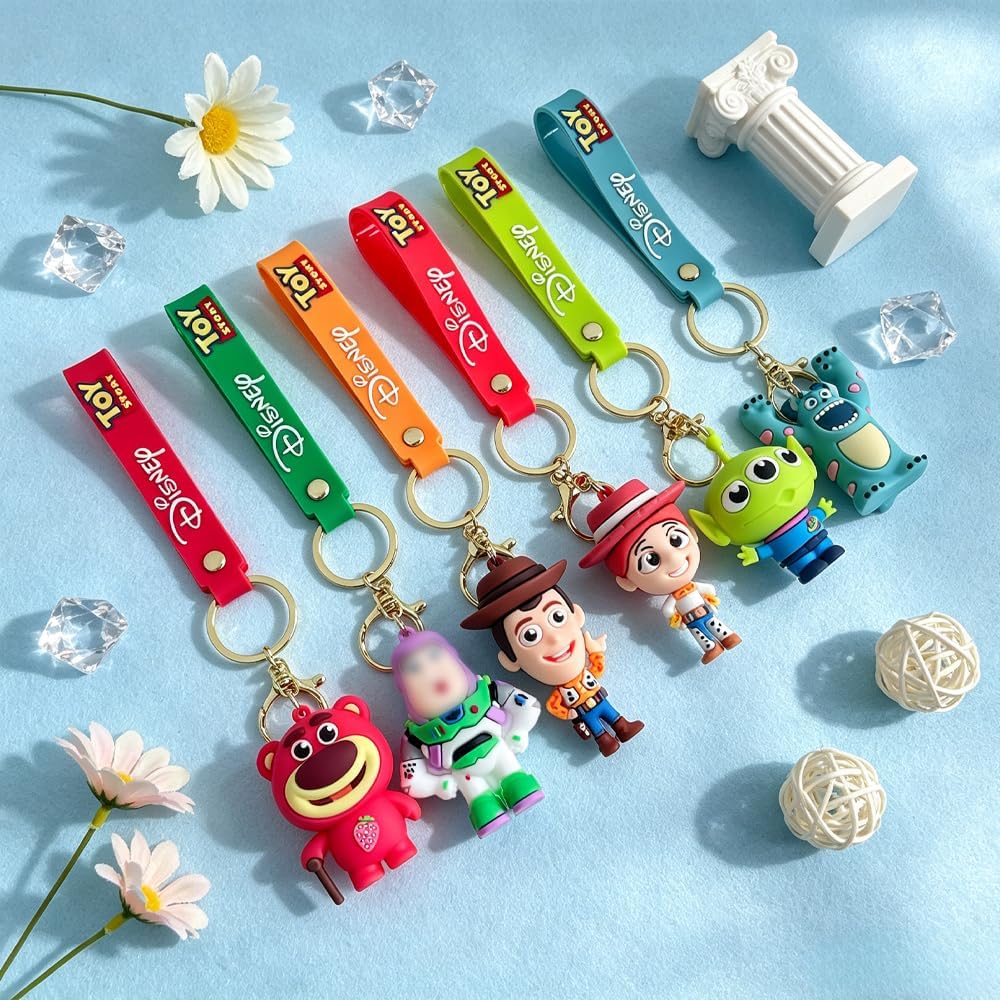 6Pcs Toy Cute Cartoon Keychain, Collectable Cartoon Mini Figure, Fun Anime Keyring Jewelry Accessories for Fans