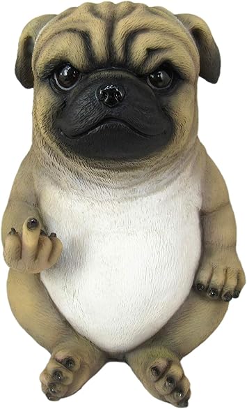 Pug Dog Statue, 6.75 Inch Rude Finger-Flipping Resin Figurine